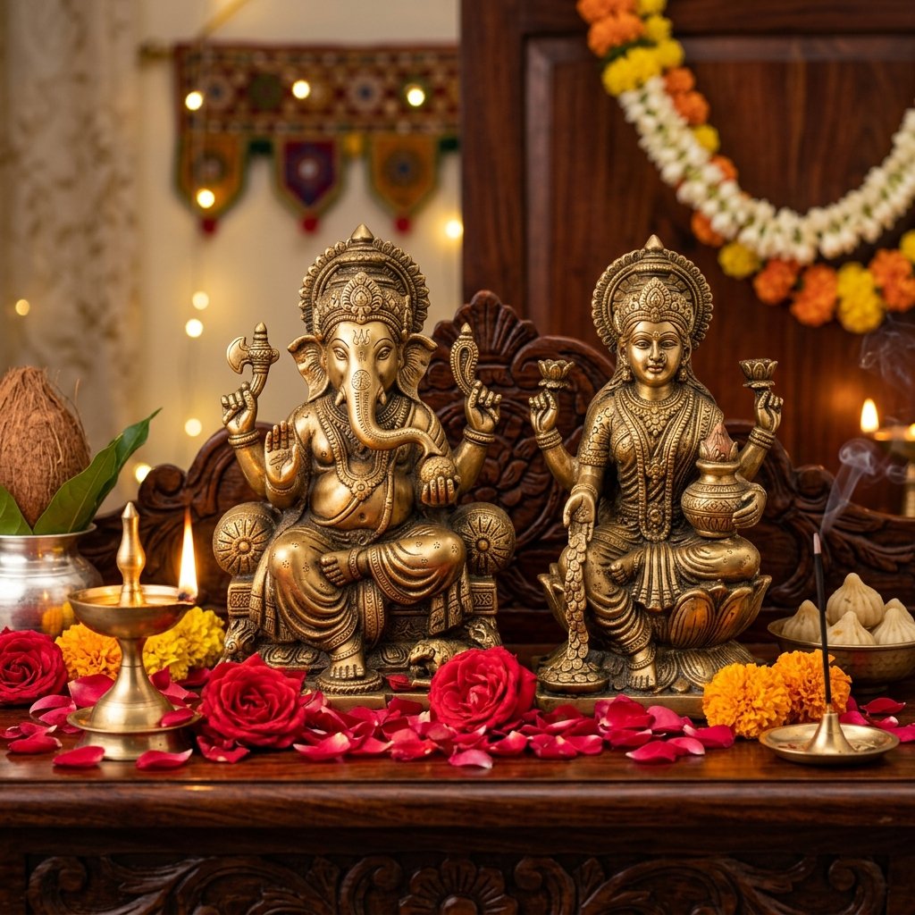 Ganesh Lakshmi Brass Idol Set for Home Puja
